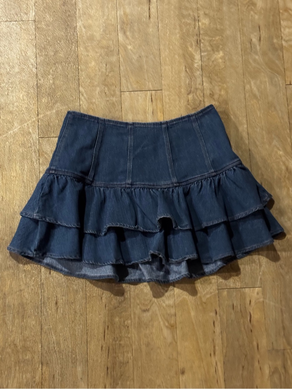 Camellia Dark Wash Denim Tiered Ruffle Mini Skirt Size Large